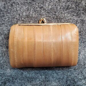 Vintage Genuine Eel Skin Wallet Carlo Amboldi 1980s Brown Snap